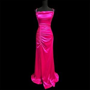 Windsor satin Pink Ruched High-Low Maxi Dress
